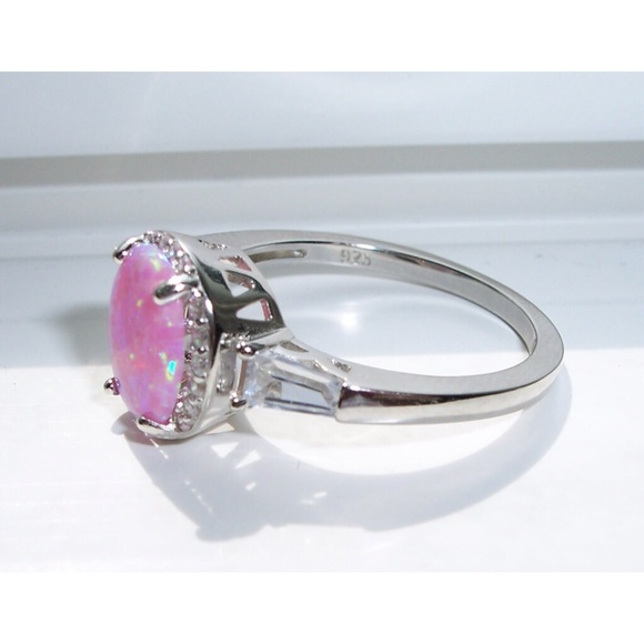 925 STERLING SILVER Lab Created Pink Opal CZ Ring - Picture 12 of 16